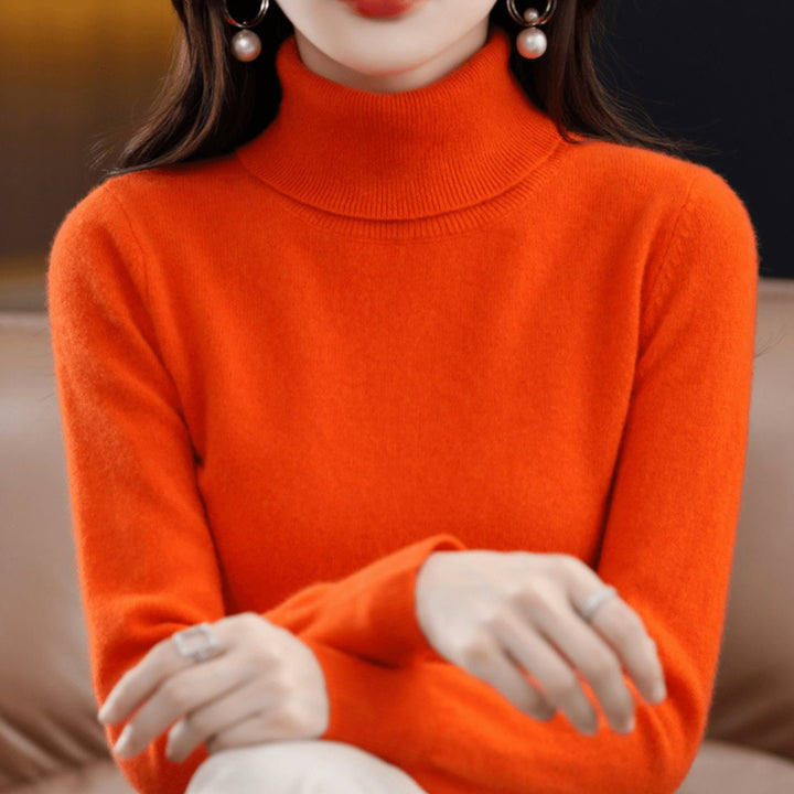 Damen Rollkragen Pullover Klassischer Warmer Strickpullover - Orange