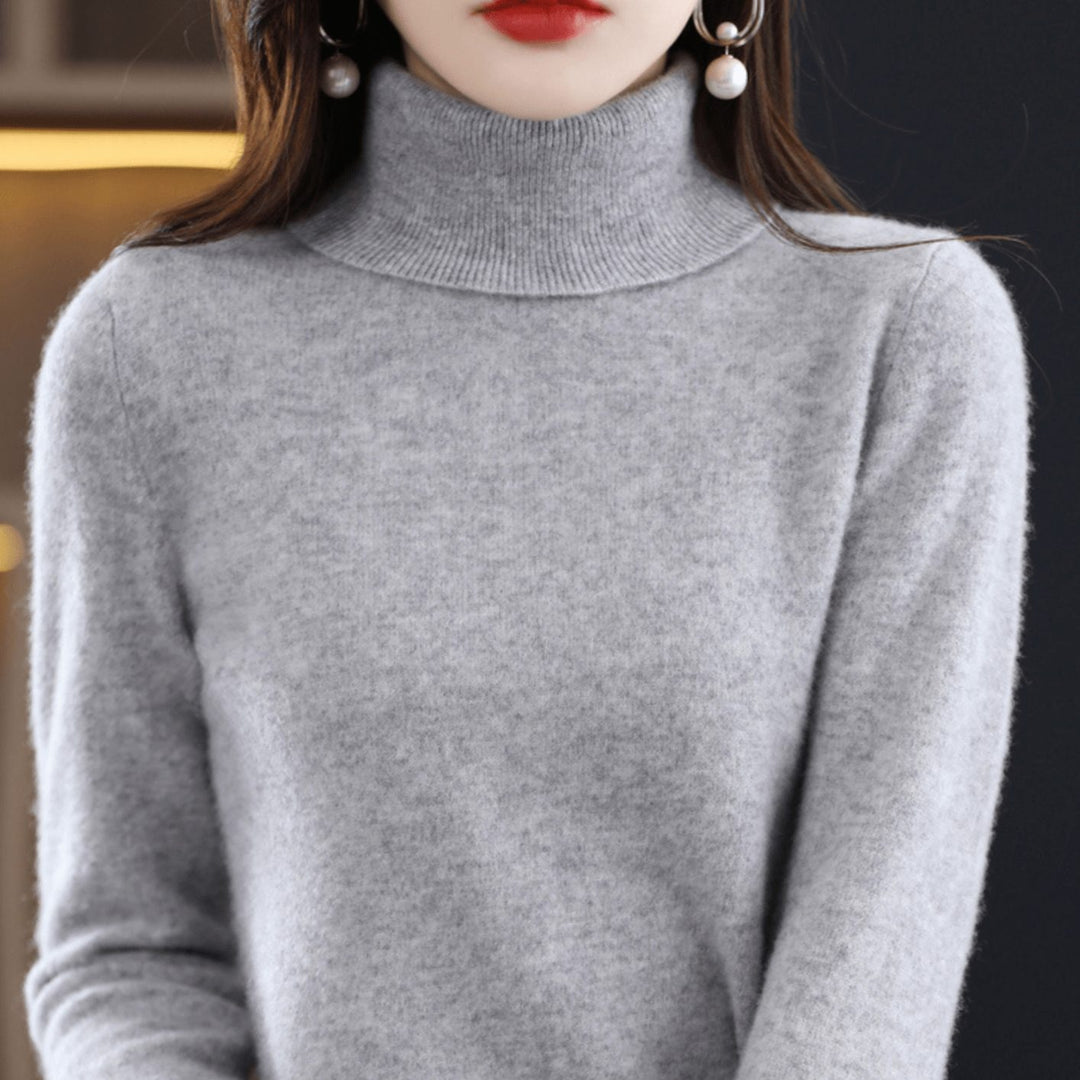 Damen Rollkragen Pullover Klassischer Warmer Strickpullover - Grau