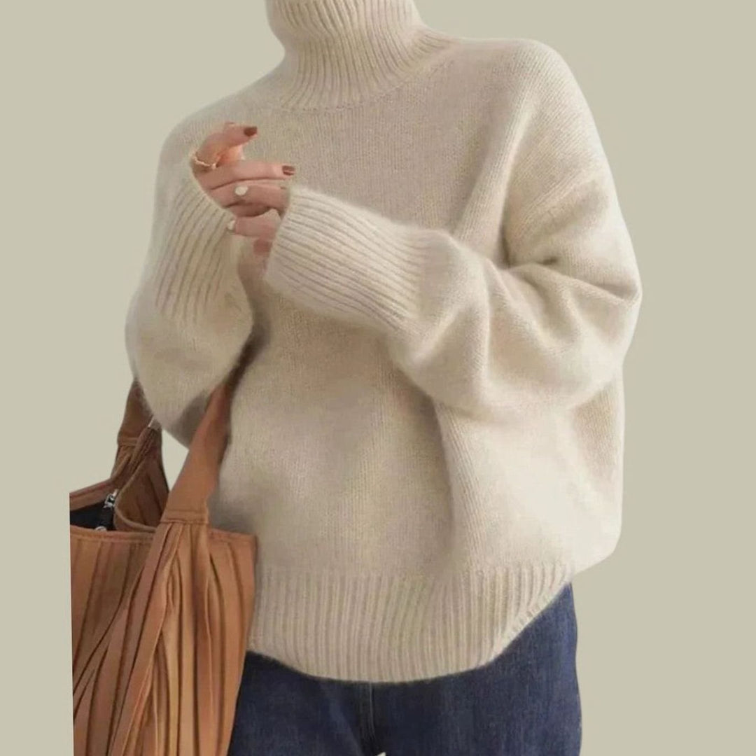 Damen Rollkragenpullover aus Merinowolle Oversized Strickpullover - Beige