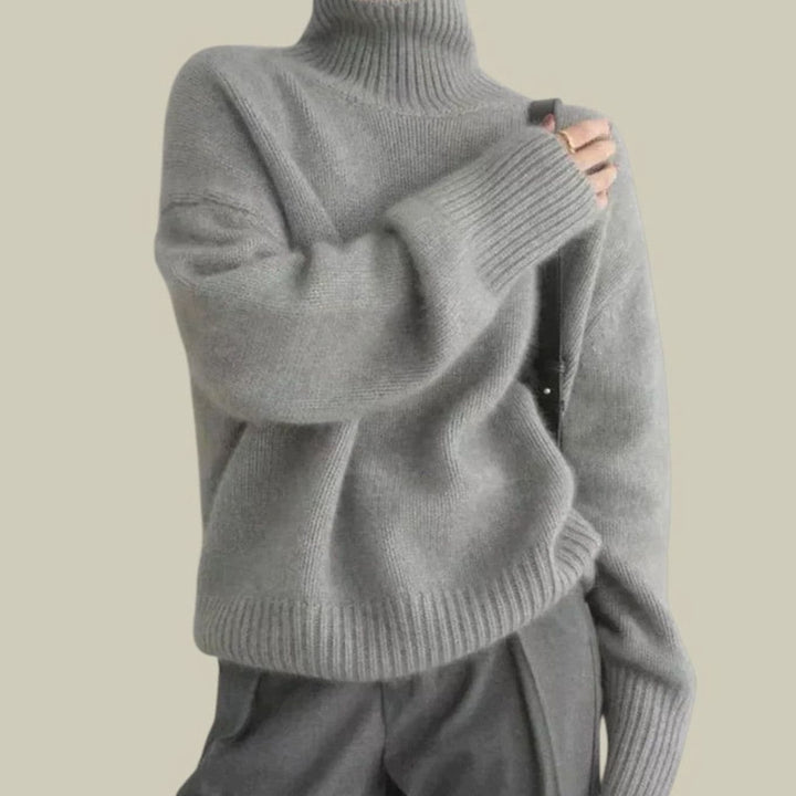 Damen Rollkragenpullover aus Merinowolle Oversized Strickpullover - Grau