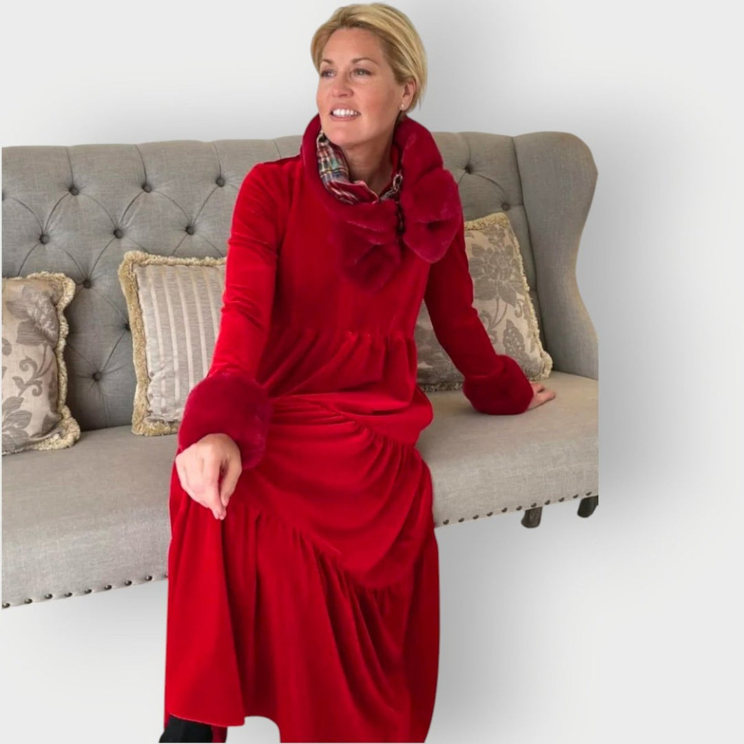 Damen Samt Abendkleid Gestufte Formal Dresses Maxi V-Ausschnitt