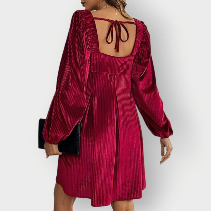 Damen Samtkleid Langarm Abendkleid Formal Dresses Eckausschnitt