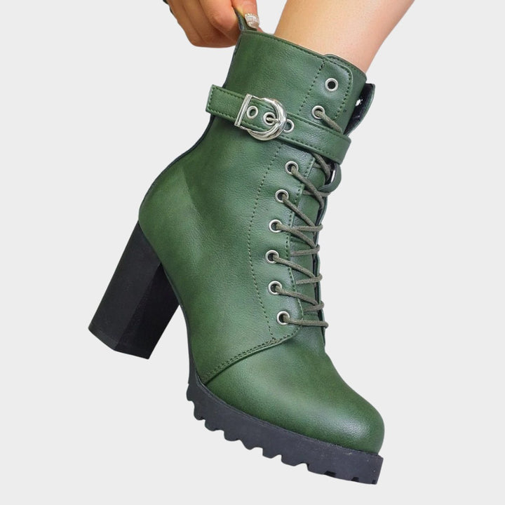 Damen Schnür-Ankle-Boots mit Blockabsatz Schnalle Reißverschluss
