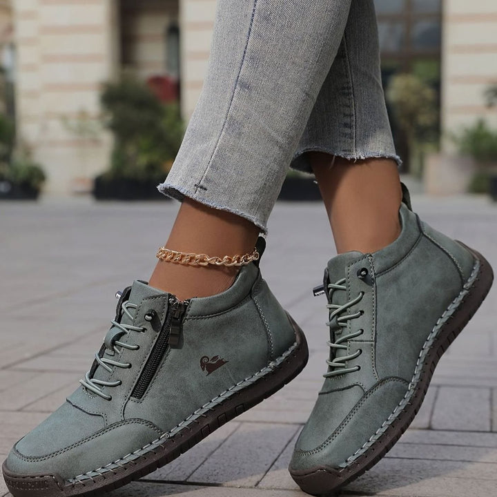 Damen Schnürschuhe mit Reißverschluss Flache Komfort-Ankle-Boots - Grün