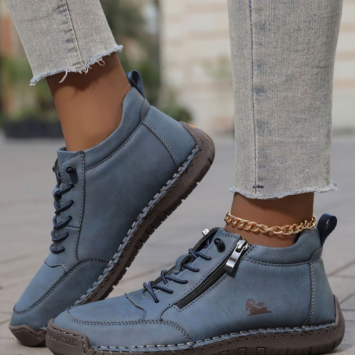 Damen Schnürschuhe mit Reißverschluss Flache Komfort-Ankle-Boots - Blau