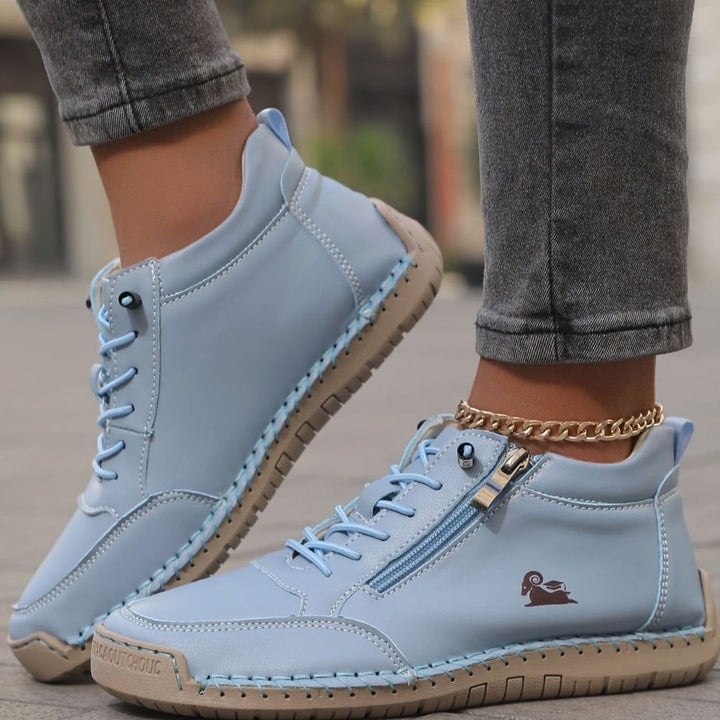 Damen Schnürschuhe mit Reißverschluss Flache Komfort-Ankle-Boots - Hellblau