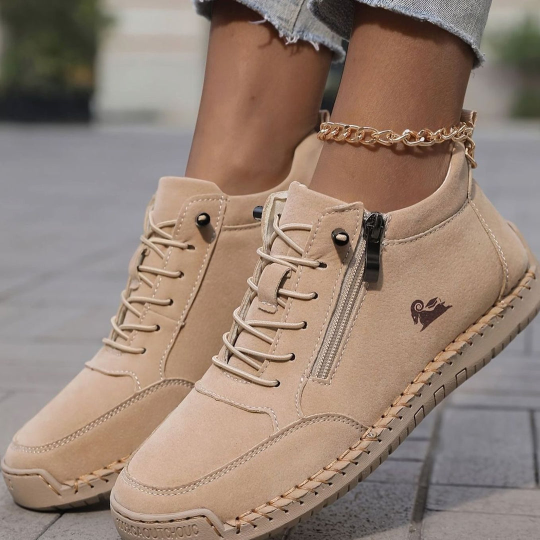 Damen Schnürschuhe mit Reißverschluss Flache Komfort-Ankle-Boots