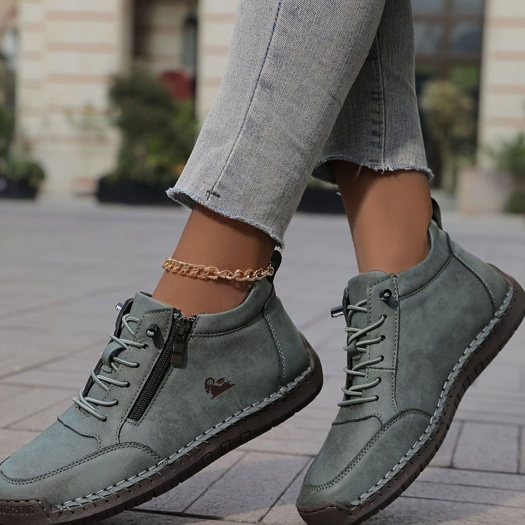 Damen Schnürschuhe mit Reißverschluss Flache Komfort-Ankle-Boots