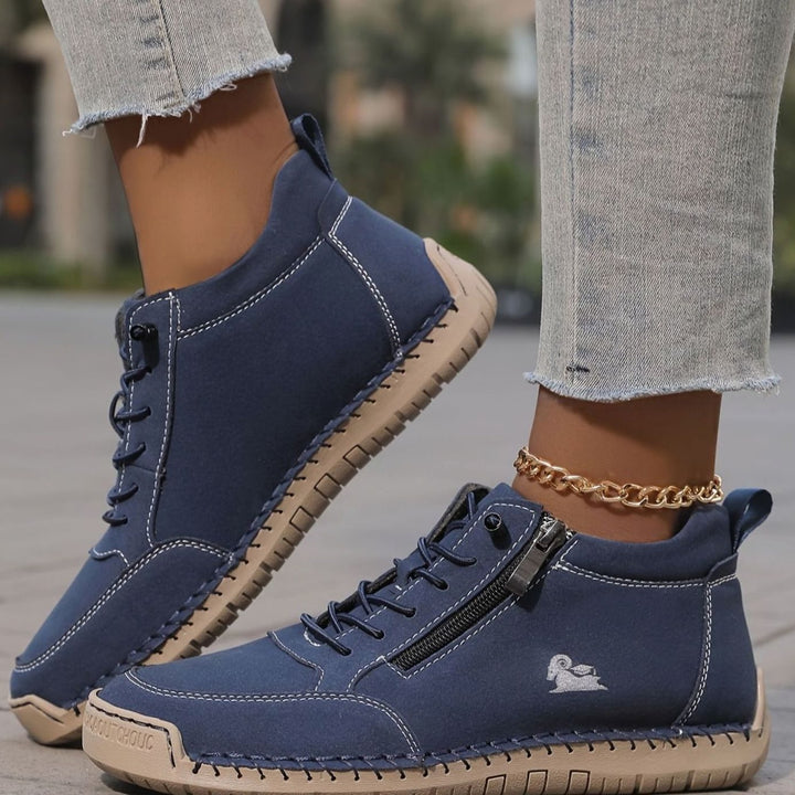 Damen Schnürschuhe mit Reißverschluss Flache Komfort-Ankle-Boots - Marineblau