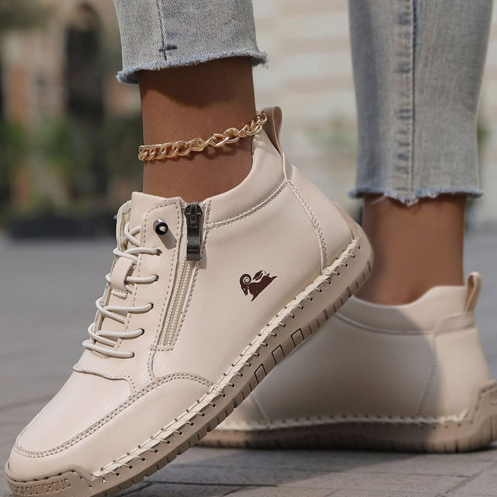 Damen Schnürschuhe mit Reißverschluss Flache Komfort-Ankle-Boots