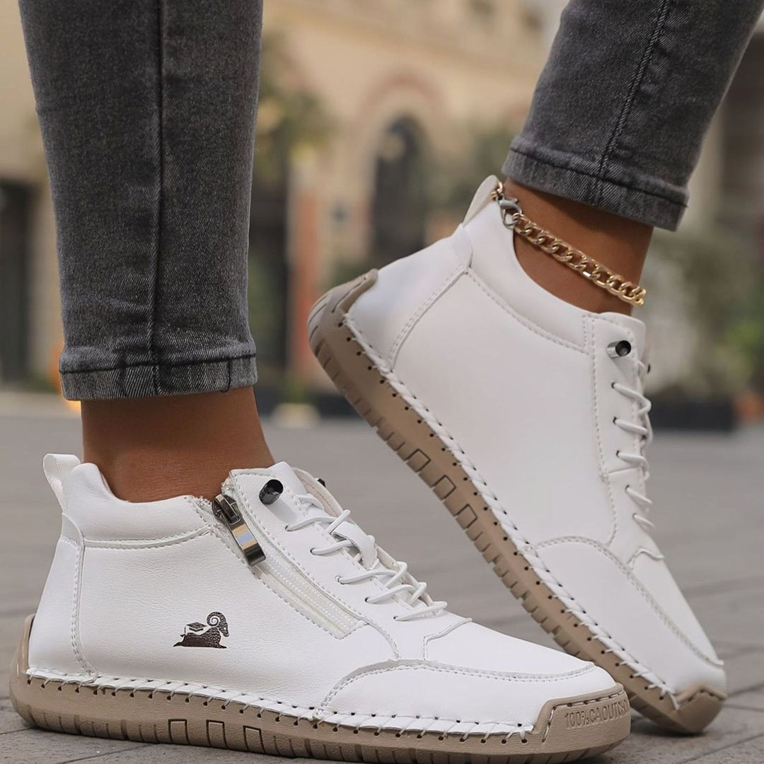 Damen Schnürschuhe mit Reißverschluss Flache Komfort-Ankle-Boots