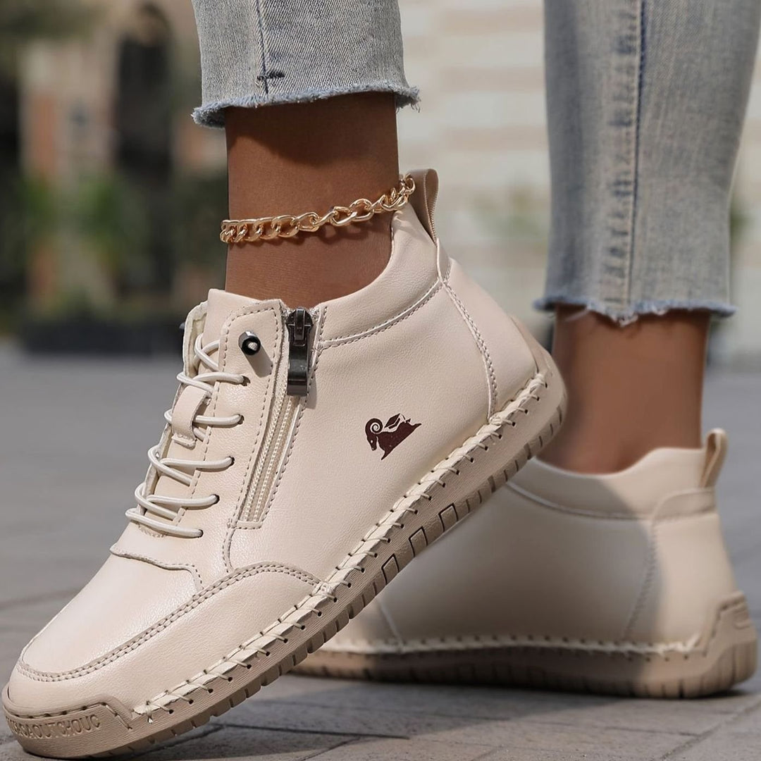 Damen Schnürschuhe mit Reißverschluss Flache Komfort-Ankle-Boots - Rosa