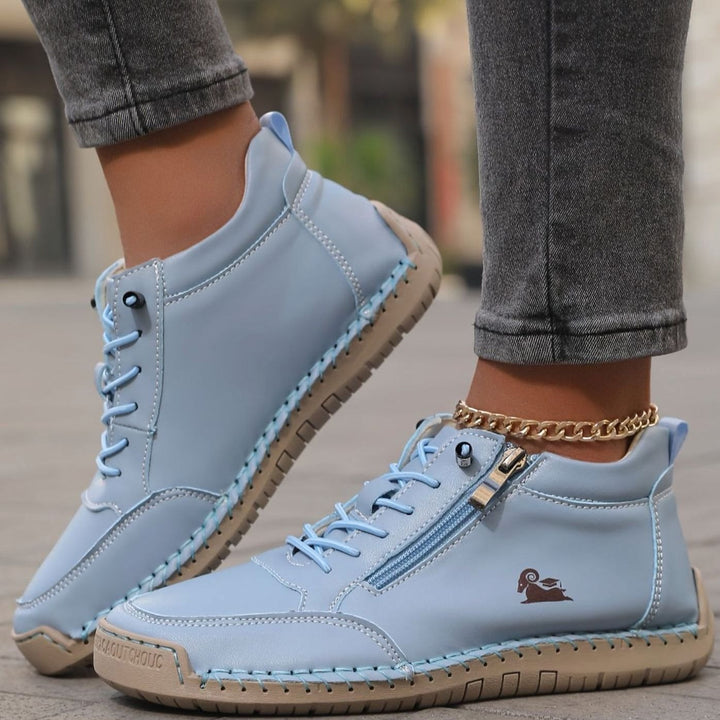 Damen Schnürschuhe mit Reißverschluss Flache Komfort-Ankle-Boots