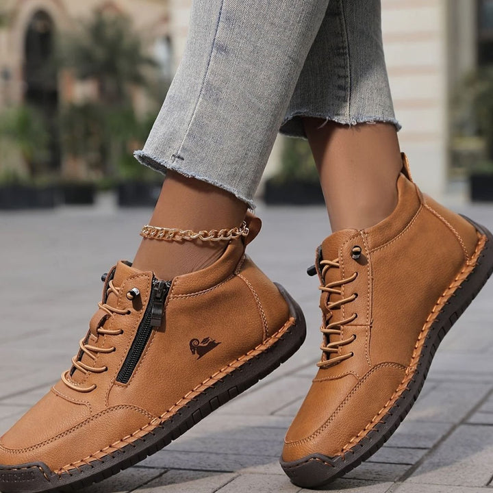 Damen Schnürschuhe mit Reißverschluss Flache Komfort-Ankle-Boots