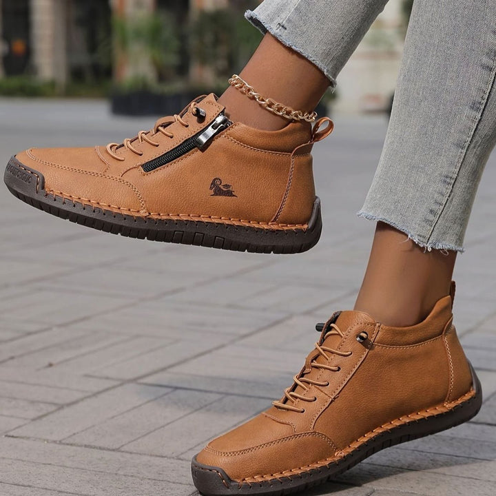 Damen Schnürschuhe mit Reißverschluss Flache Komfort-Ankle-Boots