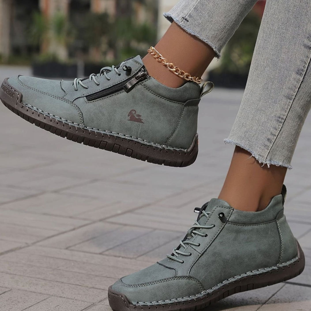Damen Schnürschuhe mit Reißverschluss Flache Komfort-Ankle-Boots
