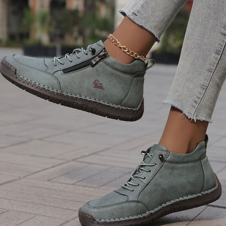 Damen Schnürschuhe mit Reißverschluss Flache Komfort-Ankle-Boots
