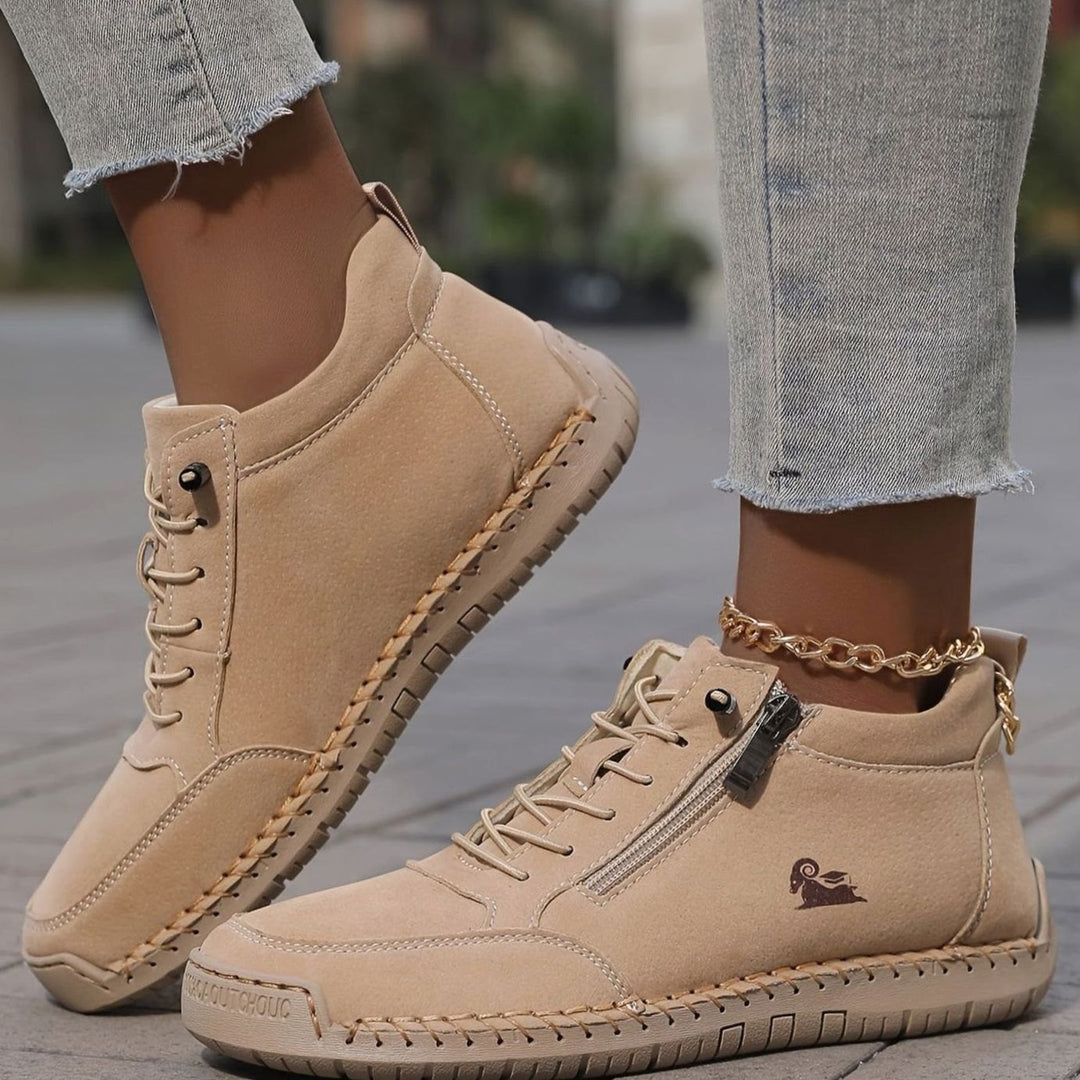 Damen Schnürschuhe mit Reißverschluss Flache Komfort-Ankle-Boots