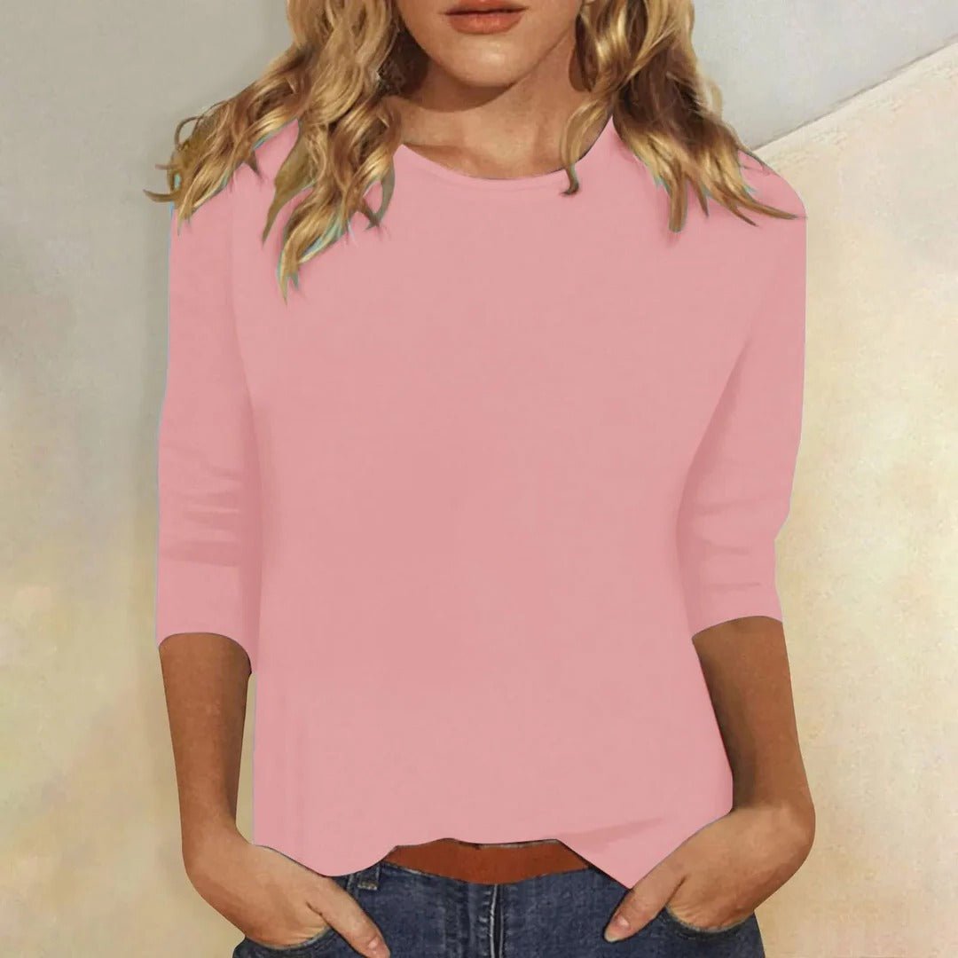 Damen Shirt 3/4 Arm Rundhals Lässiges Basic Top - Pink