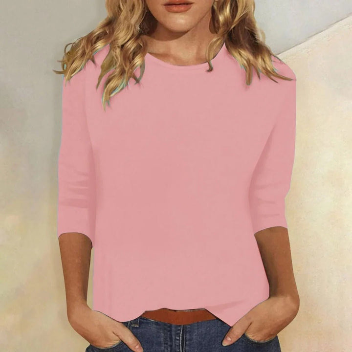 Damen Shirt 3/4 Arm Rundhals Lässiges Basic Top - Pink