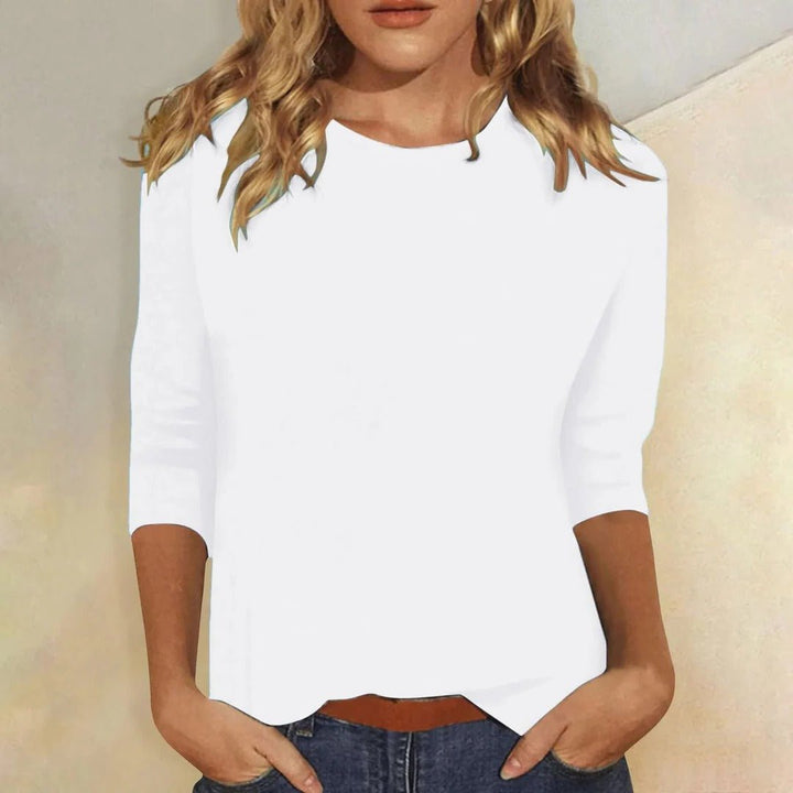 Damen Shirt 3/4 Arm Rundhals Lässiges Basic Top - White