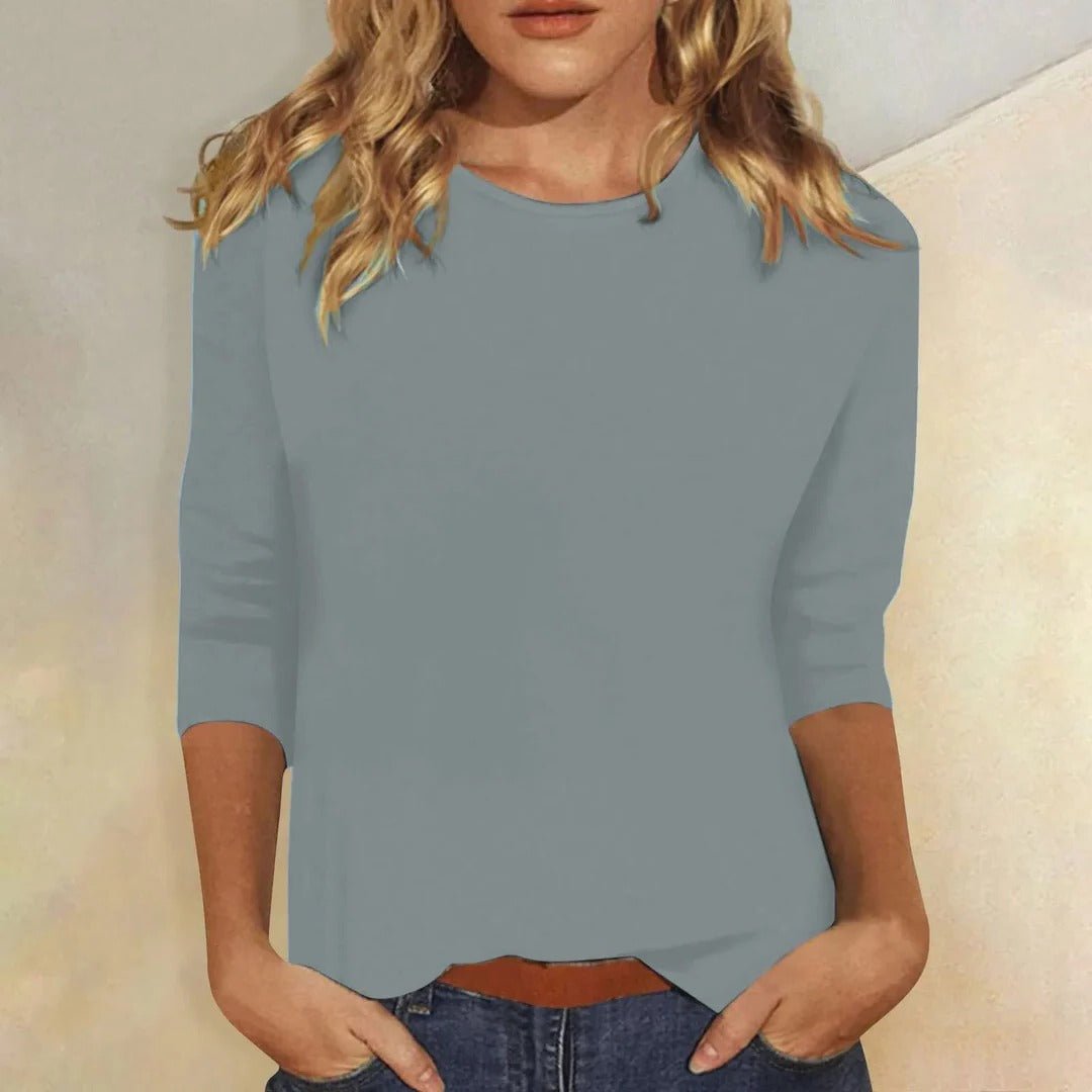 Damen Shirt 3/4 Arm Rundhals Lässiges Basic Top - Blue