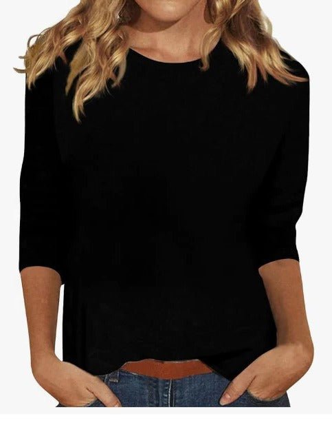 Damen Shirt 3/4 Arm Rundhals Lässiges Basic Top - Black