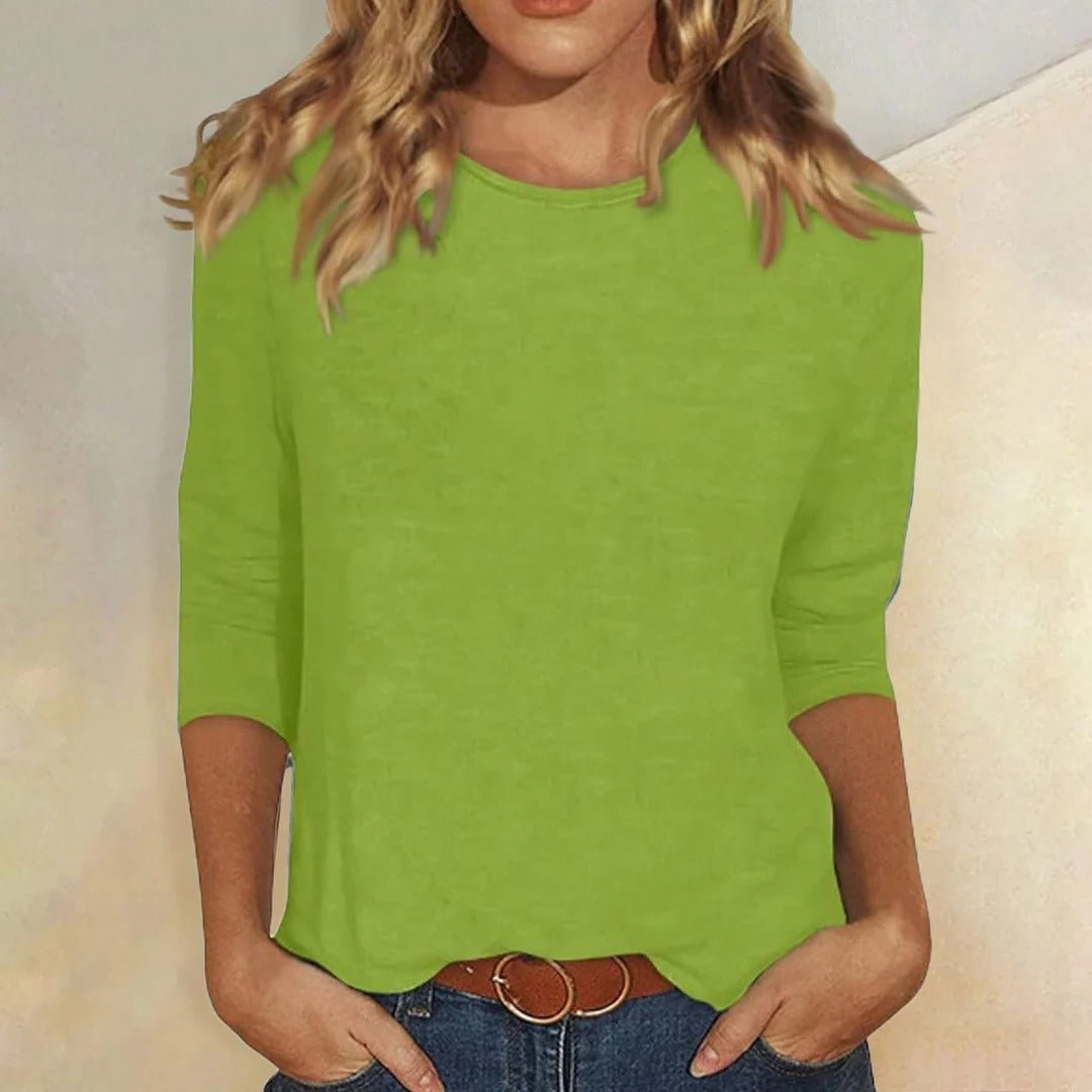 Damen Shirt 3/4 Arm Rundhals Lässiges Basic Top - Green