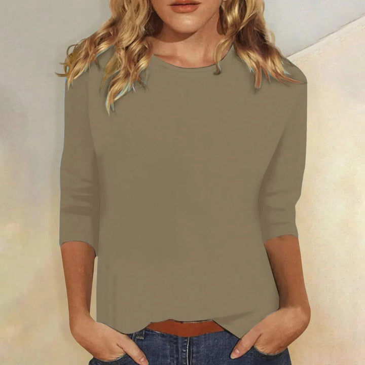 Damen Shirt 3/4 Arm Rundhals Lässiges Basic Top - Khaki