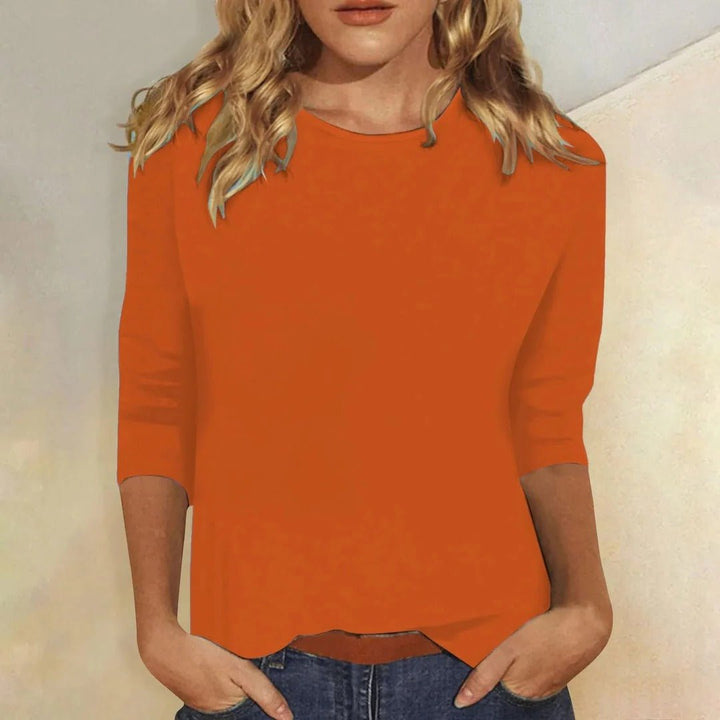 Damen Shirt 3/4 Arm Rundhals Lässiges Basic Top - Orange