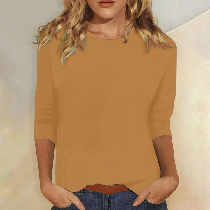 Damen Shirt 3/4 Arm Rundhals Lässiges Basic Top - Brown