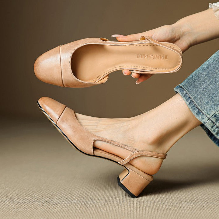 Damen Slingback Pumps Leder Mandelförmig Niedrig - Apricot