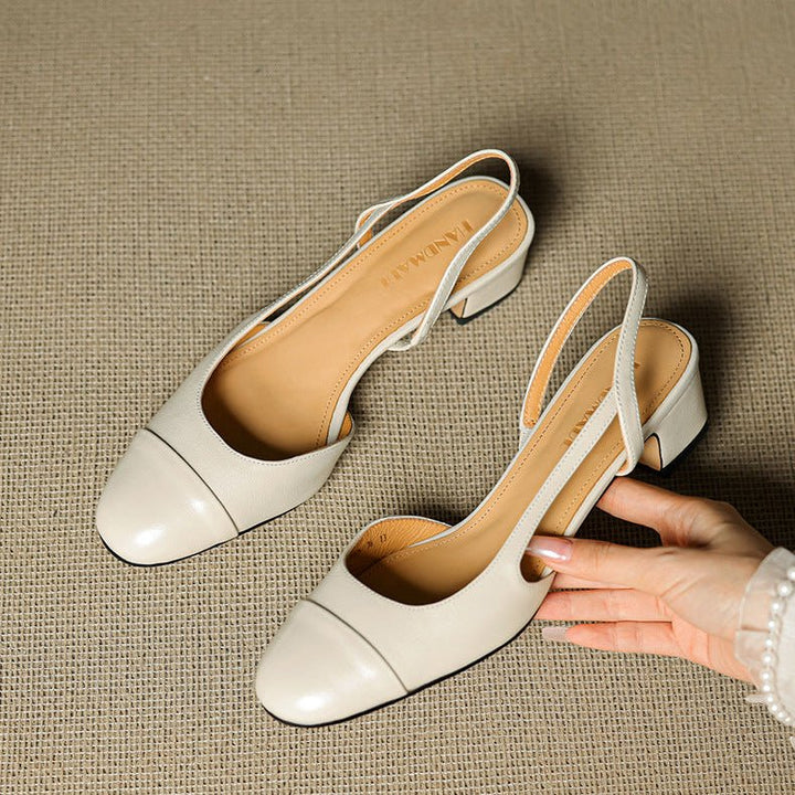 Damen Slingback Pumps Leder Mandelförmig Niedrig