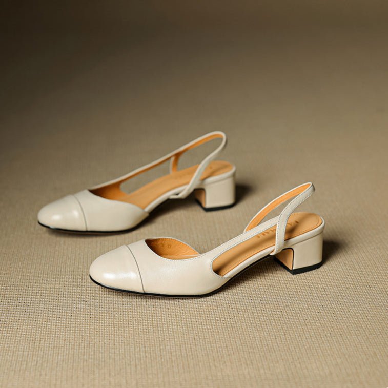 Damen Slingback Pumps Leder Mandelförmig Niedrig
