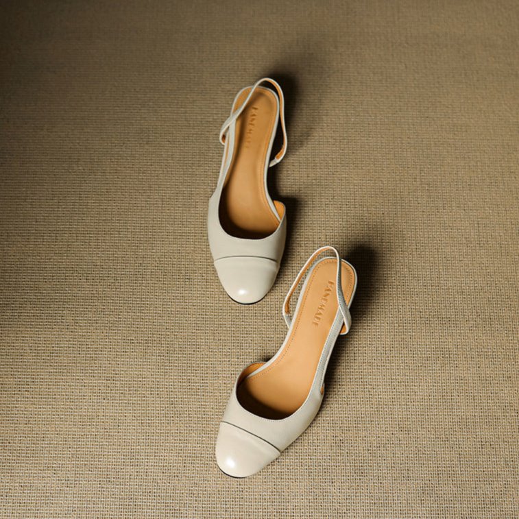 Damen Slingback Pumps Leder Mandelförmig Niedrig