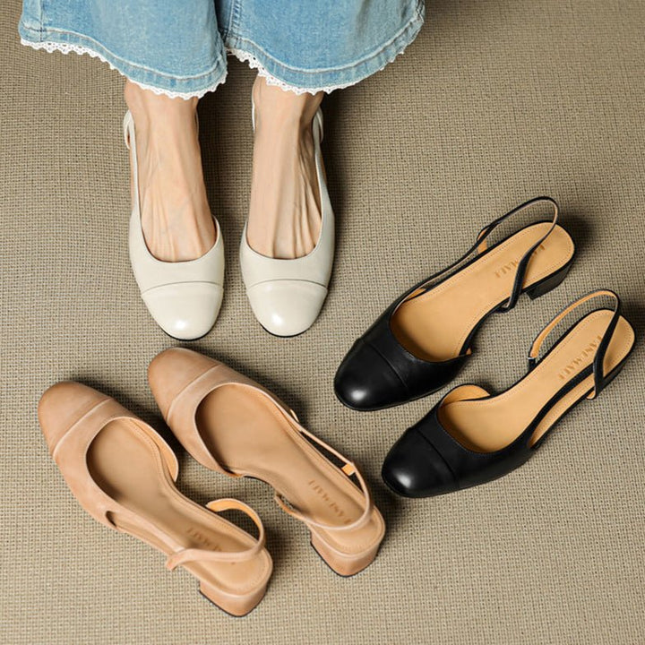 Damen Slingback Pumps Leder Mandelförmig Niedrig