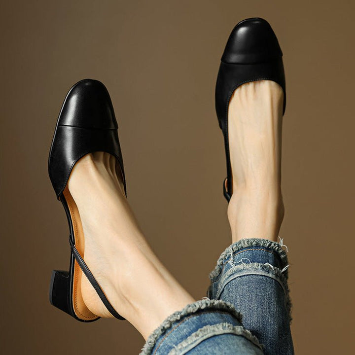 Damen Slingback Pumps Leder Mandelförmig Niedrig