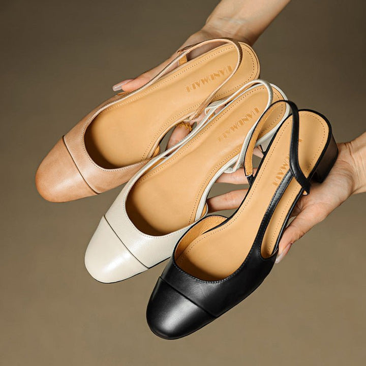 Damen Slingback Pumps Leder Mandelförmig Niedrig