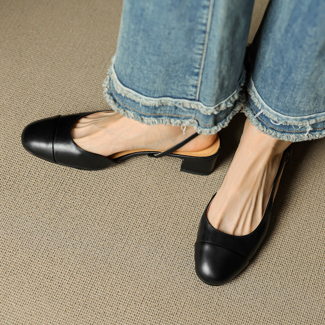 Damen Slingback Pumps Leder Mandelförmig Niedrig