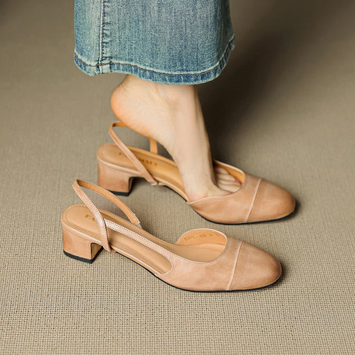 Damen Slingback Pumps Leder Mandelförmig Niedrig