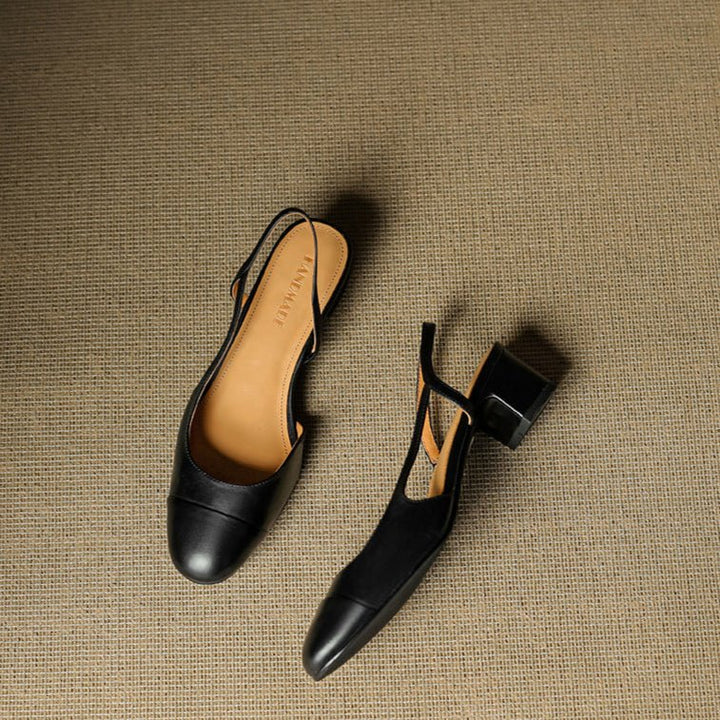 Damen Slingback Pumps Leder Mandelförmig Niedrig