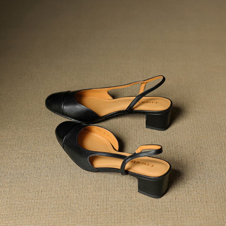 Damen Slingback Pumps Leder Mandelförmig Niedrig
