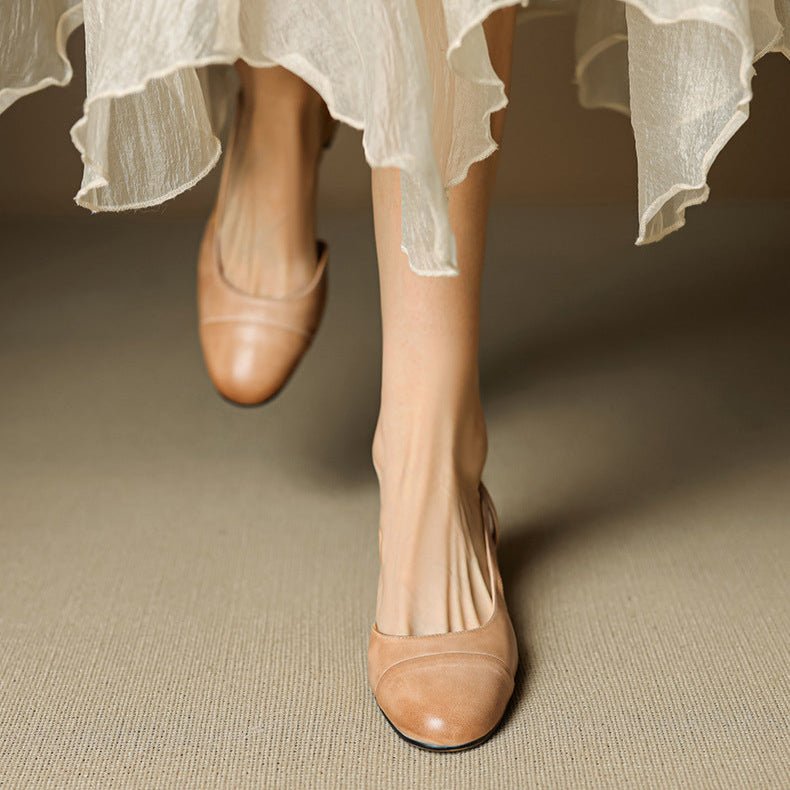 Damen Slingback Pumps Leder Mandelförmig Niedrig