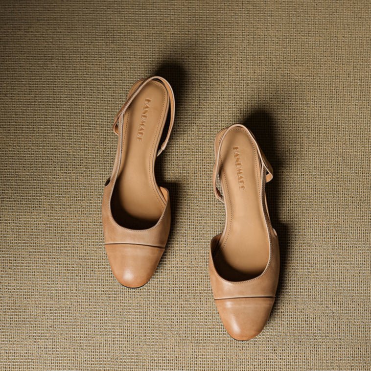 Damen Slingback Pumps Leder Mandelförmig Niedrig
