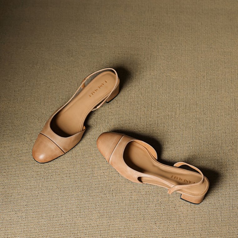 Damen Slingback Pumps Leder Mandelförmig Niedrig