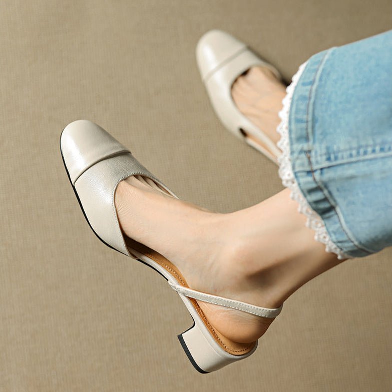 Damen Slingback Pumps Leder Mandelförmig Niedrig