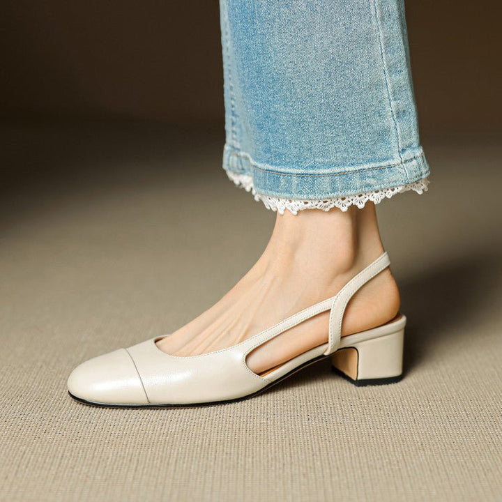 Damen Slingback Pumps Leder Mandelförmig Niedrig - Beige