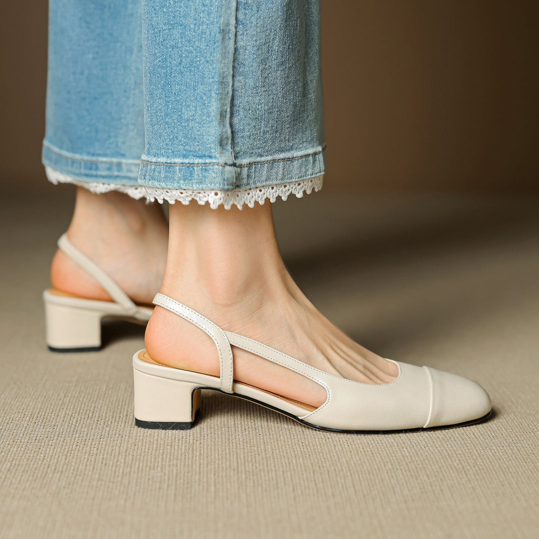 Damen Slingback Pumps Leder Mandelförmig Niedrig