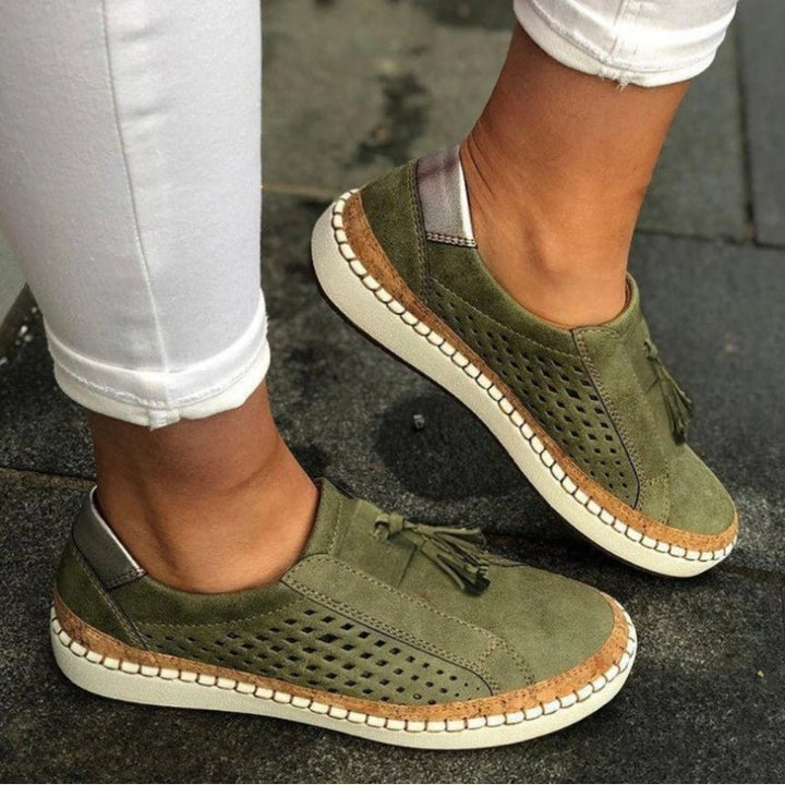 Damen Slip-On Loafer Orthopädisch Atmungsaktiv Quasten - Green