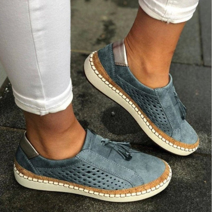 Damen Slip-On Loafer Orthopädisch Atmungsaktiv Quasten - Navy